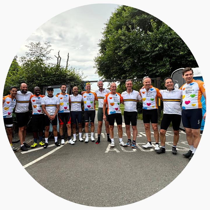 Group photo of cyclists raising money for Transplant Games